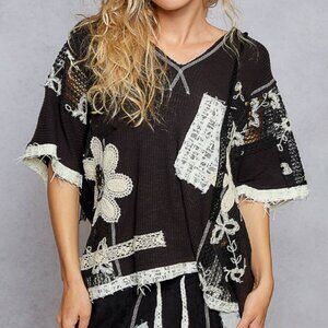 #1395BLK-POL V-NECK RIBBED TOP HOODED LIGHTWEIGHT BLACK PANTS TO MATCH R HERE !